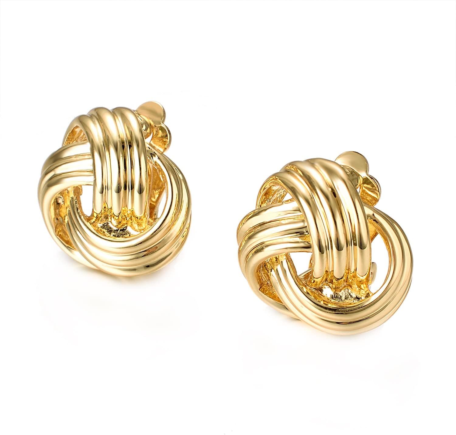 Yoursfs Love Knot Clip On Earrings for Women Rrtro Style 18K Gold Silver Plated Non Pierced Earrings Trendy Jewelry