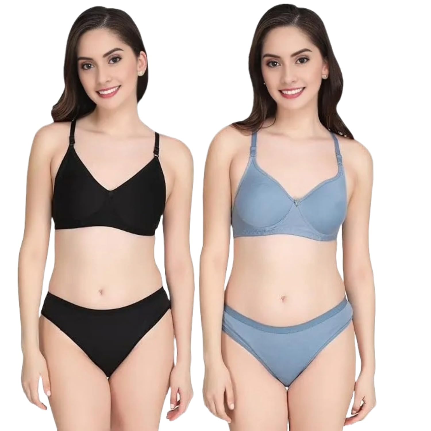 mk stylish Women Cotton Non Padded Non-Wired Full Cup Padded T-Shirts Bra and Panty Lingerie Set Pack of 2-picture-20