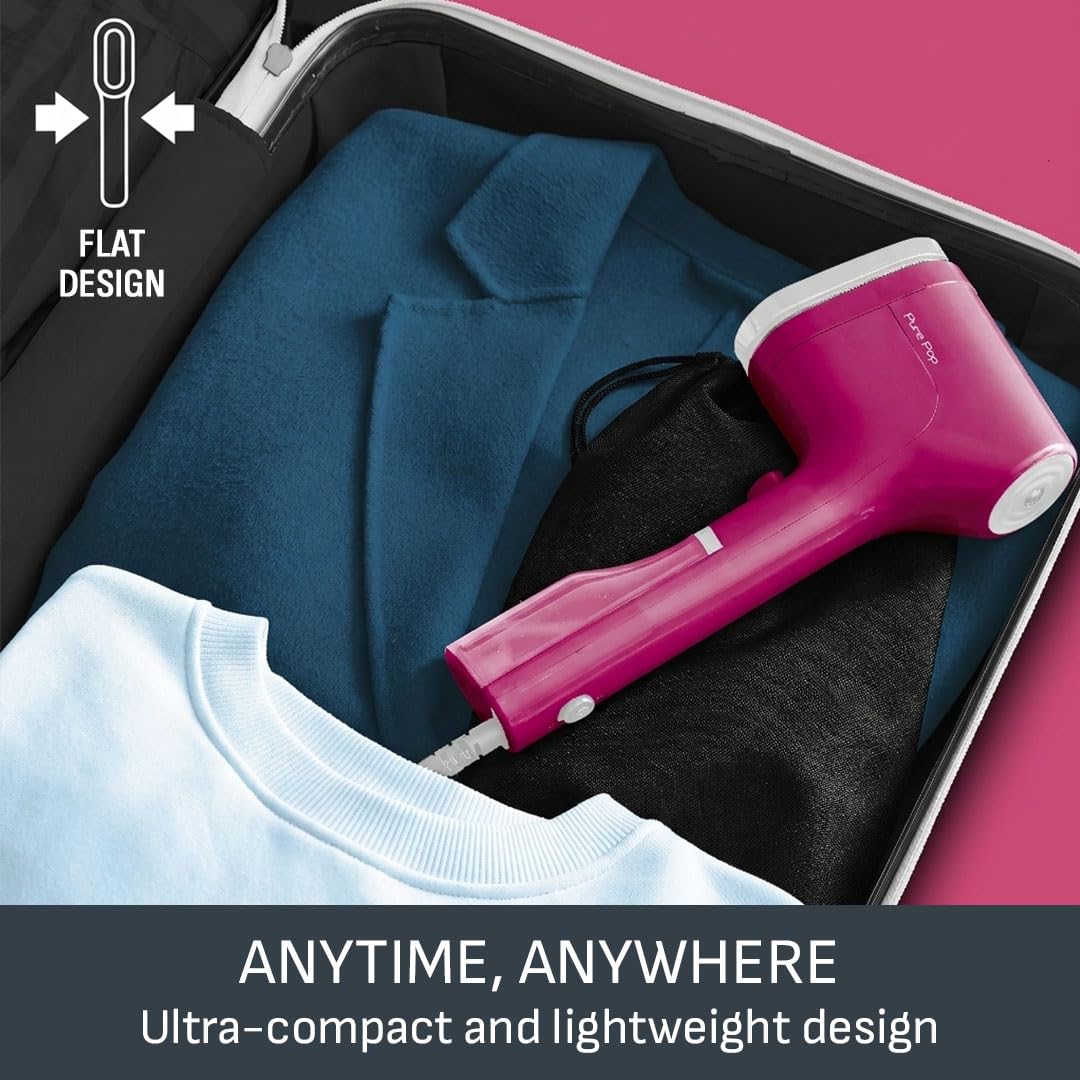Tefal Pure Pop Slim Handheld Clothes Steamer, No Ironing Board Needed, Ready to Use in 15 Seconds, 70ml Detachable Water Tank, Travel Iron, Garment Steamer, Pink, DT2023 — view 5
