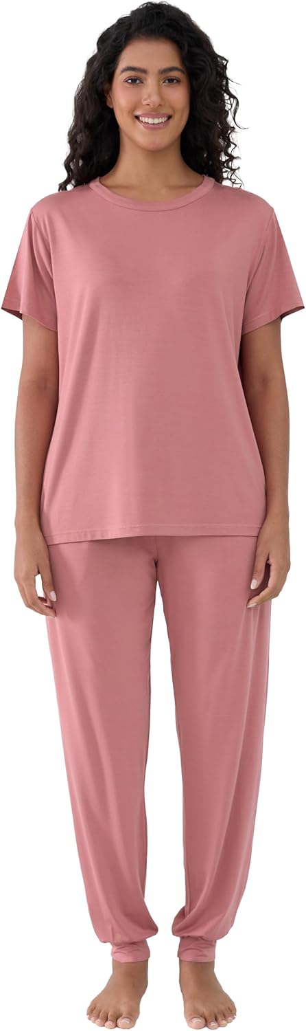 Joyaria Bamboo Viscose Pajamas Women Ultra Soft Short Sleeve Jogger Pants Pjs Set Cooling Sleepwear - Image 2