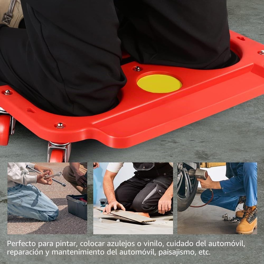 Rodilleras con Ruedas, Protector de Rodilleras Deslizantes, 5 Ruedas Giratorias, Soporte de Bandeja de Herramientas para Mecánico Carpintero Pisos