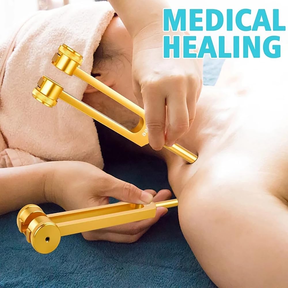 NEWFUN Diapason,Diapason 528 Hz,Juego de 4 diapasones (128 Hz, 136,1 Hz, MI 528 Hz, 4096 Hz) ideal para terapia, para terapia de chakras, terapia de sonido, mantener el cuerpo y la mente relajados