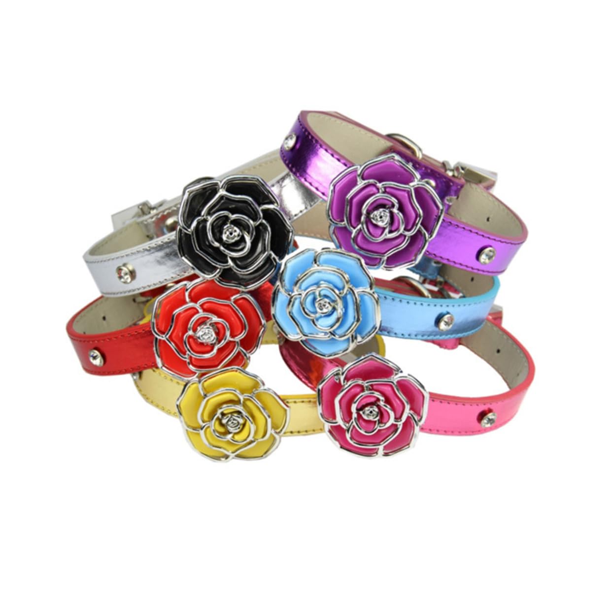 GALPADA Pet Necklace with Beautiful Rose Decor for Dogs and Cats Rhinestone Accents for Pet Fashion Pink