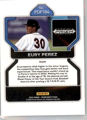 Miniatura 2 de 2022 Panini Prizm Draft Picks #184 Eury Perez RC Rookie Miami Marlins Baseball Trading Card