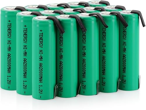 Tenergy AA 1.2V NiMH 2000mAh Pilas AA recargables con parte superior plana con pestañas, paquete de 20
