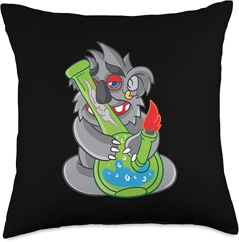 Miniatura 4 de BCC Weed Smoking Shirts Marijuana Stoner Gifts Koala Smoking Weed Cannabis Stoner Marihuana Bear Dont Care Throw Pillow 16x16 Multicolor