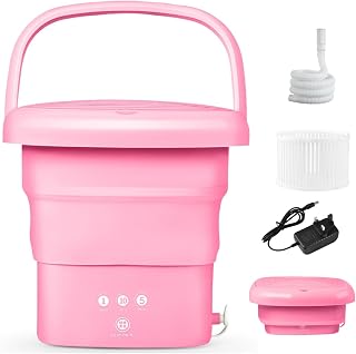 Yukung Mini Foldable Washing Machine, Portable Washing Machine Ultrasonic Cleaning Blue Ray sterilization,Automatic Washer with Spin Dryer For Washing Underwear 6.5L Capacity (Pink)