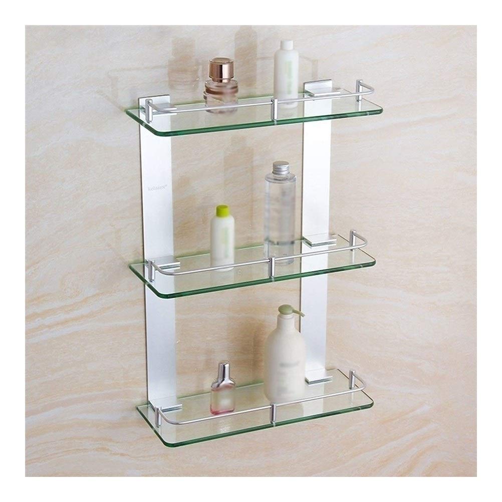 Amazon Com Huizwj Floating Glass Shelves Shower Corner Shelf Bathroom Accessories Tempered Glass Space Aluminum Wall Mounted Rectangle 3 Tiers Huizwj 0115 Color 400mm Home Kitchen