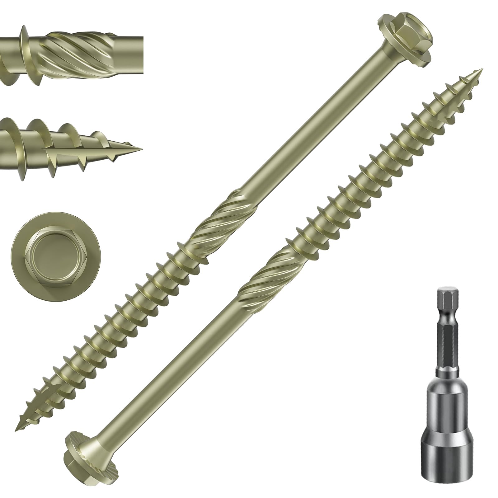 Wensilon (2 lbs)#12 x 4 Yellow Hex Exterior Lag Screws, Structural Wood Screw, Heavy Duty Construction Screw, Rust Resistant, Washer Head, Yellow Coated Exterior Wood Screws