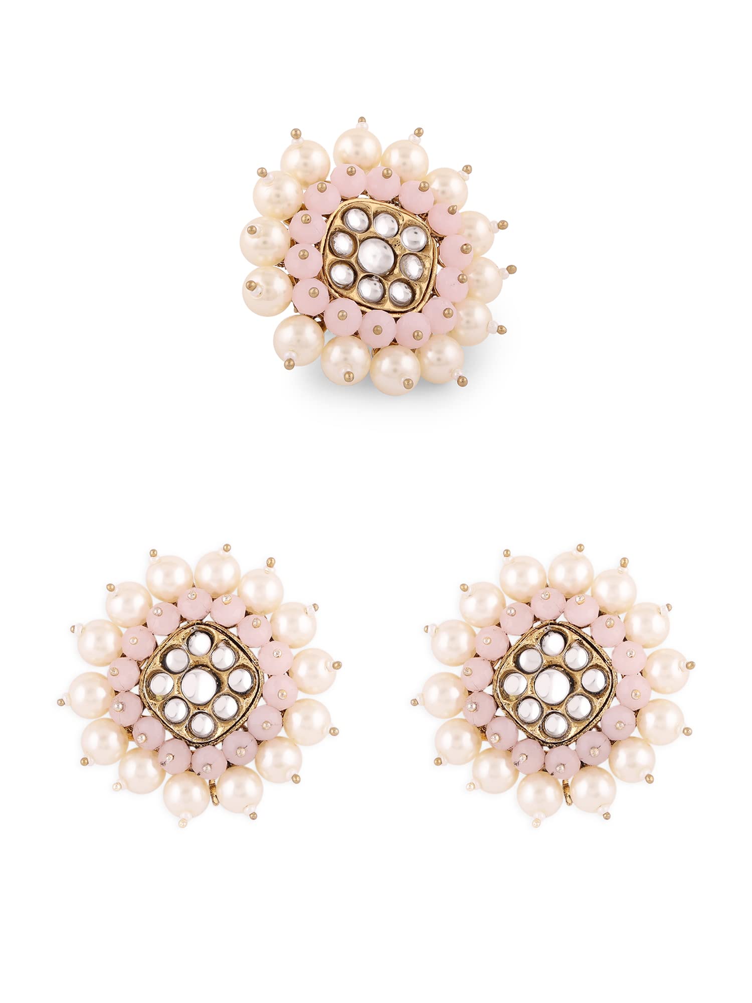 ZAVERI PEARLS Pink Beads & Pearls Cluster Kundan Stud Earring & Ring Set For Women-ZPFK14662 (B0BCGTPWLD) Amazon Price History, Amazon Price Tracker