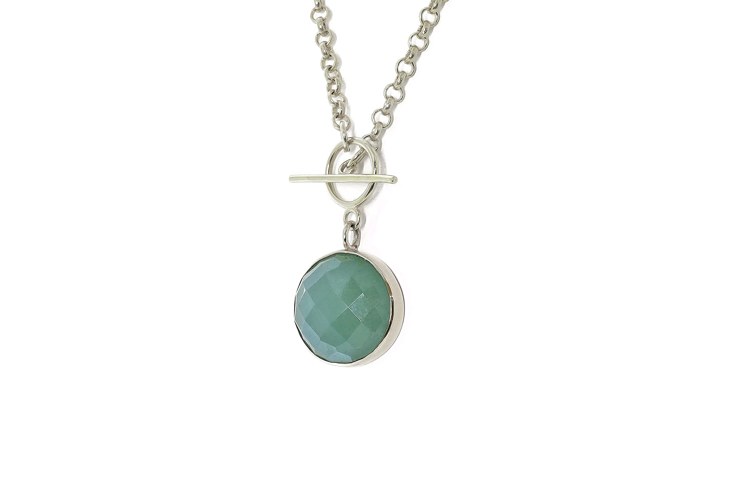 Aventurine Verte Collier Pendentif T-Lock - Pendentif à Breloque en Or - Résistant à la Ternissure - Pierre Précieuse Ronde Taillée en Rose - Couleur Verte Etonnante - Propriétés Minérales