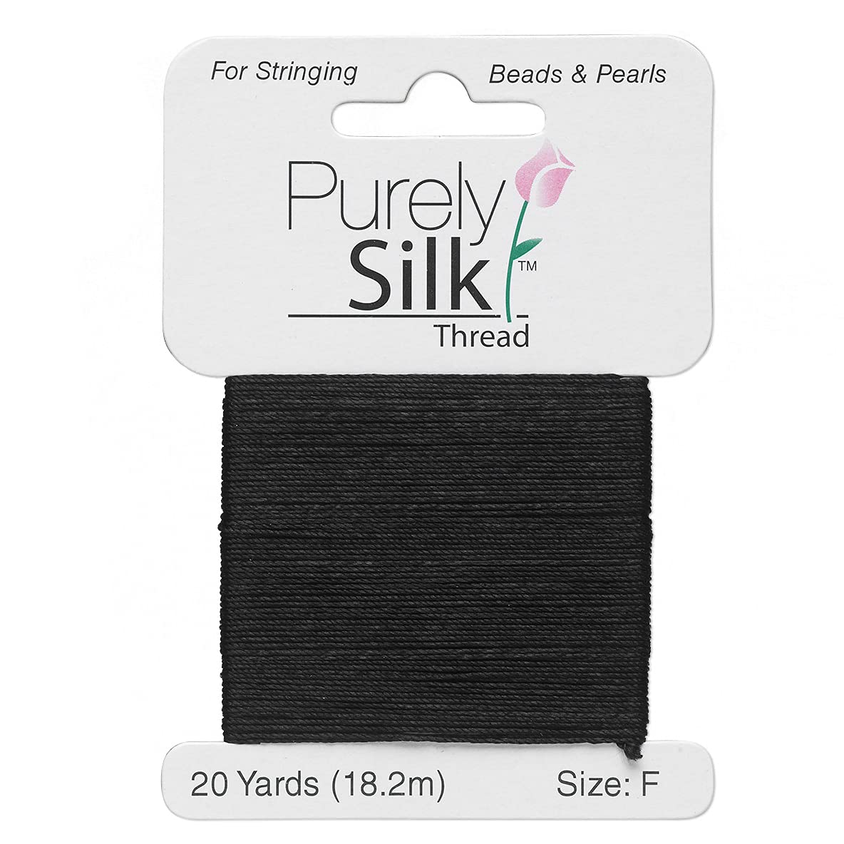 Purely SilkSimply Silk Beading Thread Cord Size F Black 0.014 Inch 0.35mm 20 Yards Card for Stringing Weaving Knotting Kumihimo