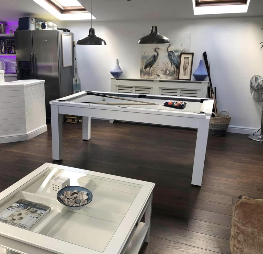 6ft Family Leisure Snooker Billiards Games Table With Dining Top & Table Tennis Conversion, Multiple Colours With Chrome Edge Caps, Great for Kids and Adults