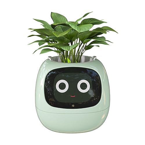 Masdio Smart Flowerpots, with Artificial Intelligence, Time Temperature Display, and Numerous Expressive Animations Based On The Environment, for Indoor Decoration, Gifts(Green) - Green
