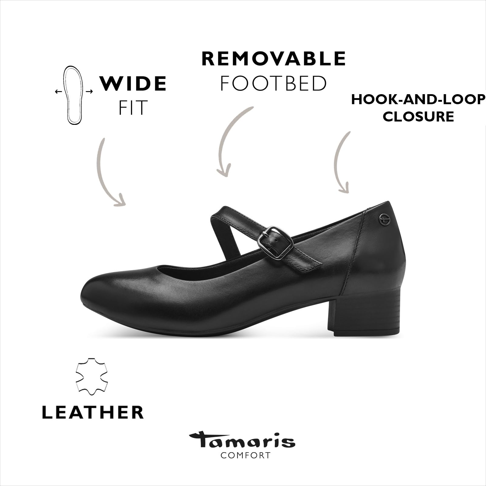 Tamaris Comfort Damen Pumps mit Riemen aus Leder mit Klettverschluss