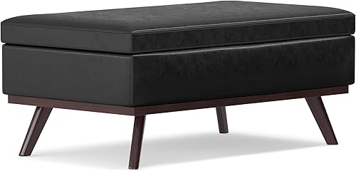 Miniatura 306 de SIMPLIHOME Owen - Bandeja rectangular moderna de mediados de siglo de 34 pulgadas de ancho, otomana pequeña para almacenamiento de mesa auxiliar, en