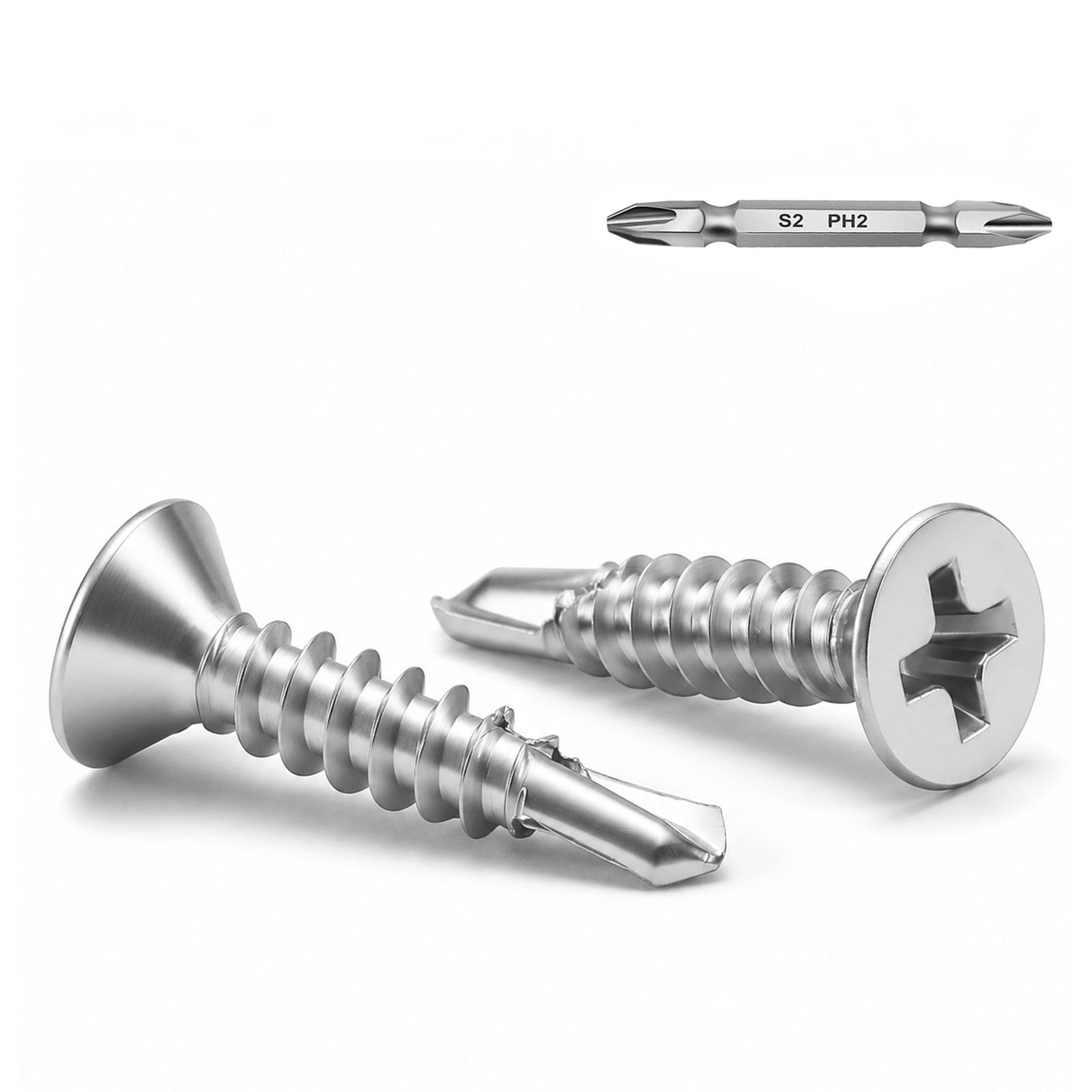 Wavanta 100Pcs M4.2 x 19mm Self Tapping Screws for Metal, 410 Stainless Steel Self Drilling Screws, Countersunk Phillips Sheet Metal Screws with Phillips Bit for Metal, Plastic and Wood