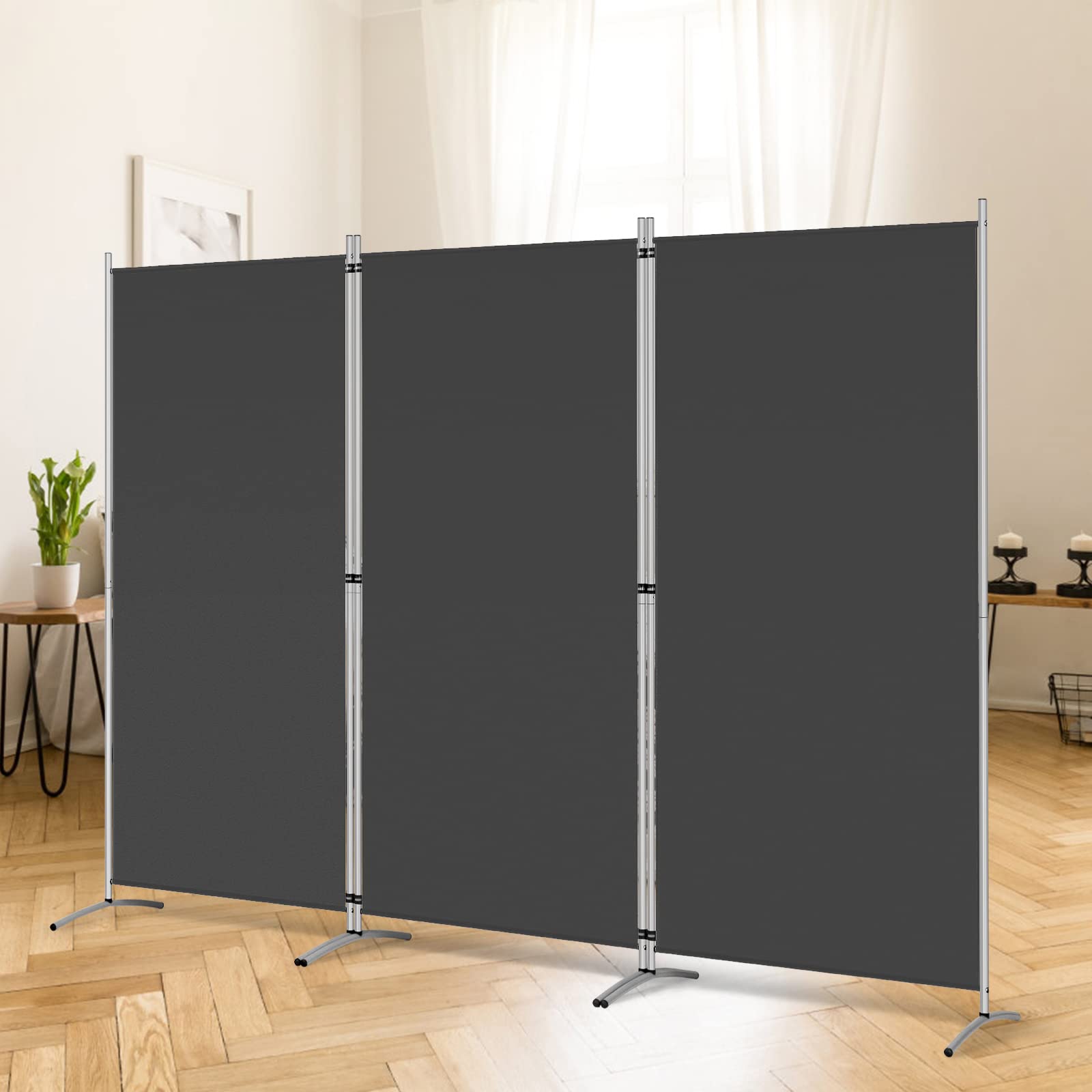 RANTILA 3 Panel Privacy Screen, 6 Ft Tall Folding Privacy Screen Room Dividers, Freestanding Room Partition Wall Dividers, 102''W x 20''D x 71''H, Black