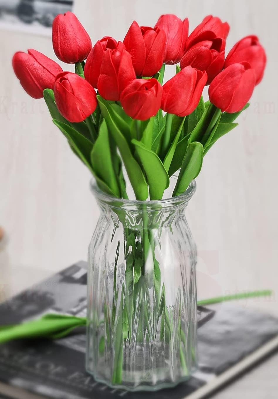 Red Tulip Flowers - 10 Artificial Bundles for Home Decor -8