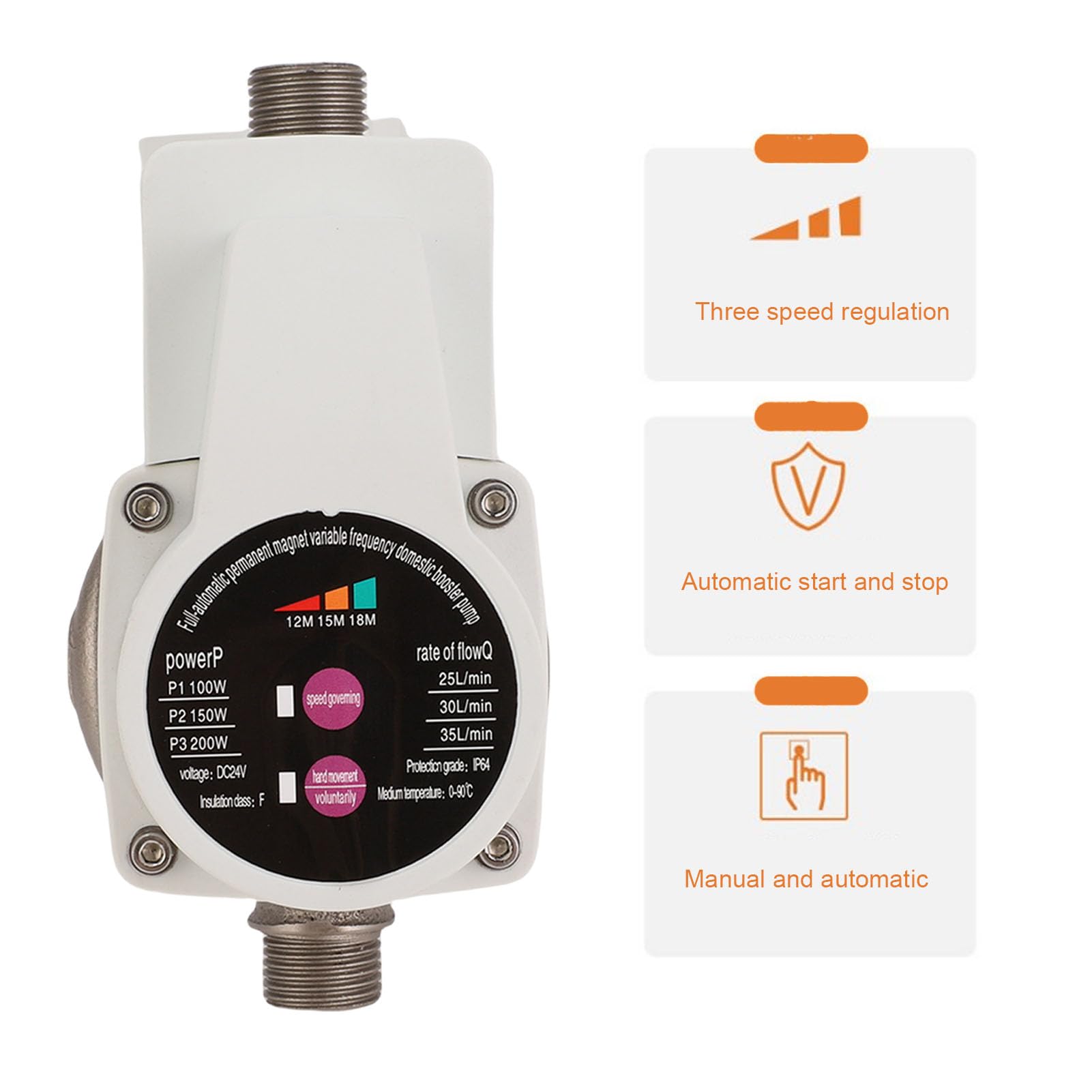 Fafeicy Bomba Elevadora de Presión de Agua, Motor Automático sin Escobillas de 3 Velocidades, 100W-200W, 25L-35L/min, para Grifos, Inodoros, Duchas, Calderas (Enchufe de la UE)