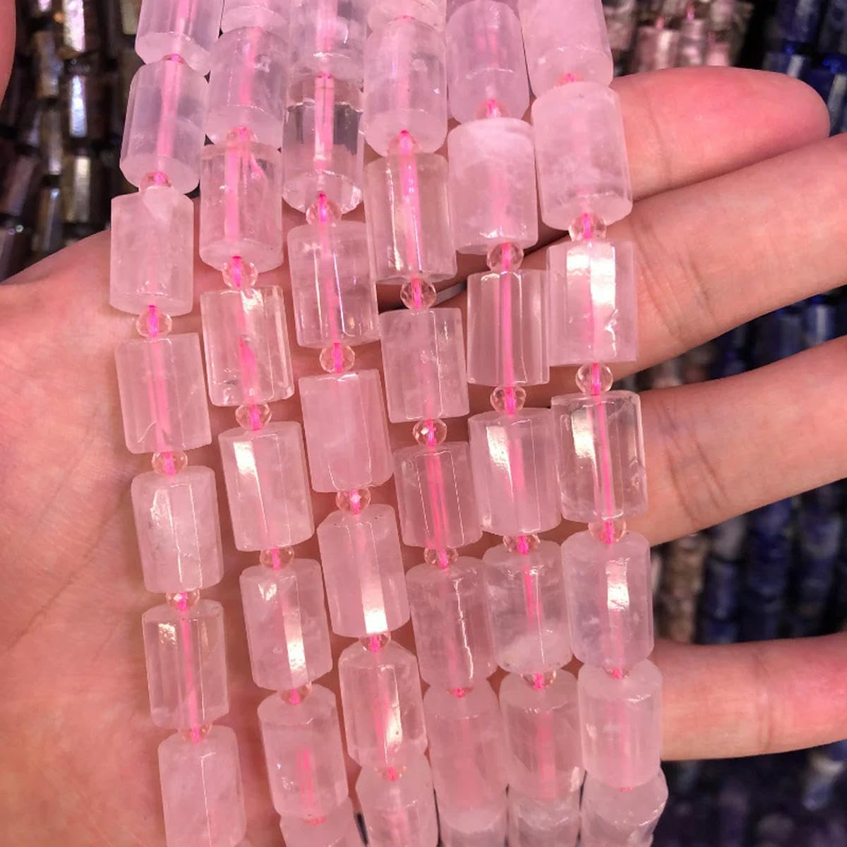 Perline distanziatrici cilindriche sfaccettate in di Fragola Naturale, Perline a Forma di Colonna per la creazione di Gioielli Fai da Te - Lazurite