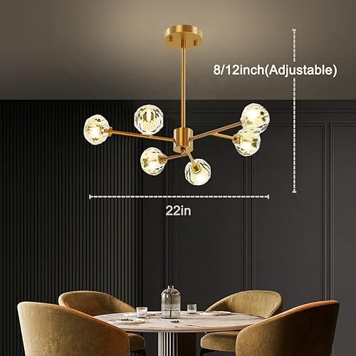 Miniatura 2 de CYUNCLE Lámpara de araña Sputnik retro de latón 6 luces lámpara colgante moderna de bola de cristal con lámpara de cristal ajustable y de lujo