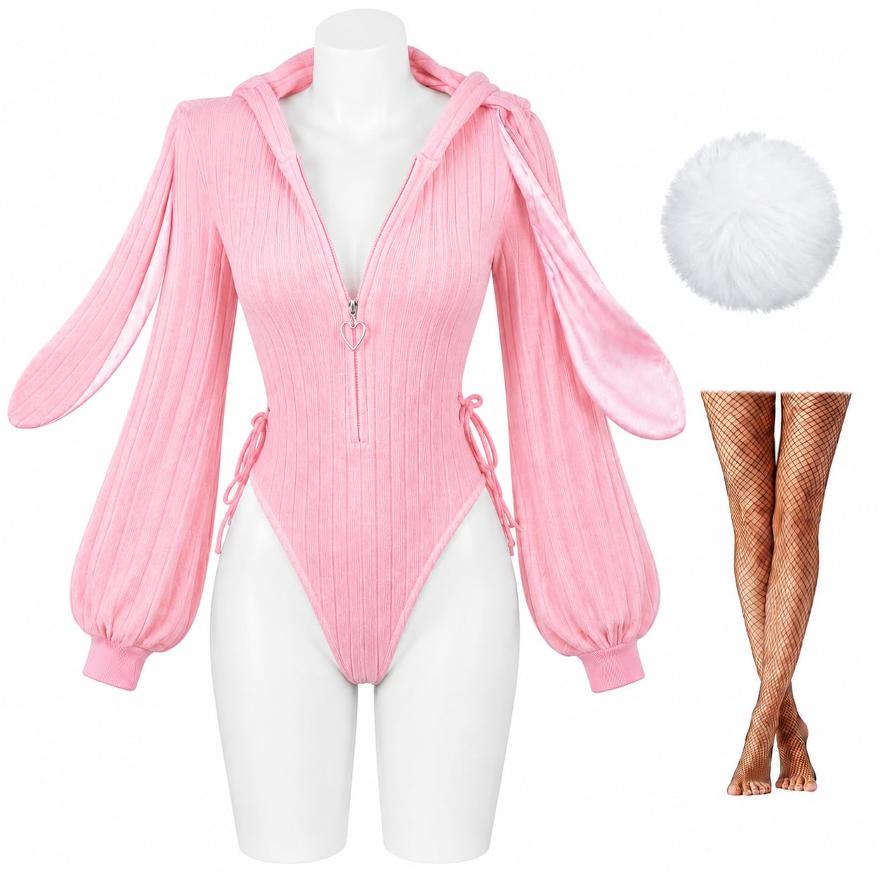 ZZXIAOJIE Women Bunny Bodysuit Halloween Maid Outfit Cosplay Props