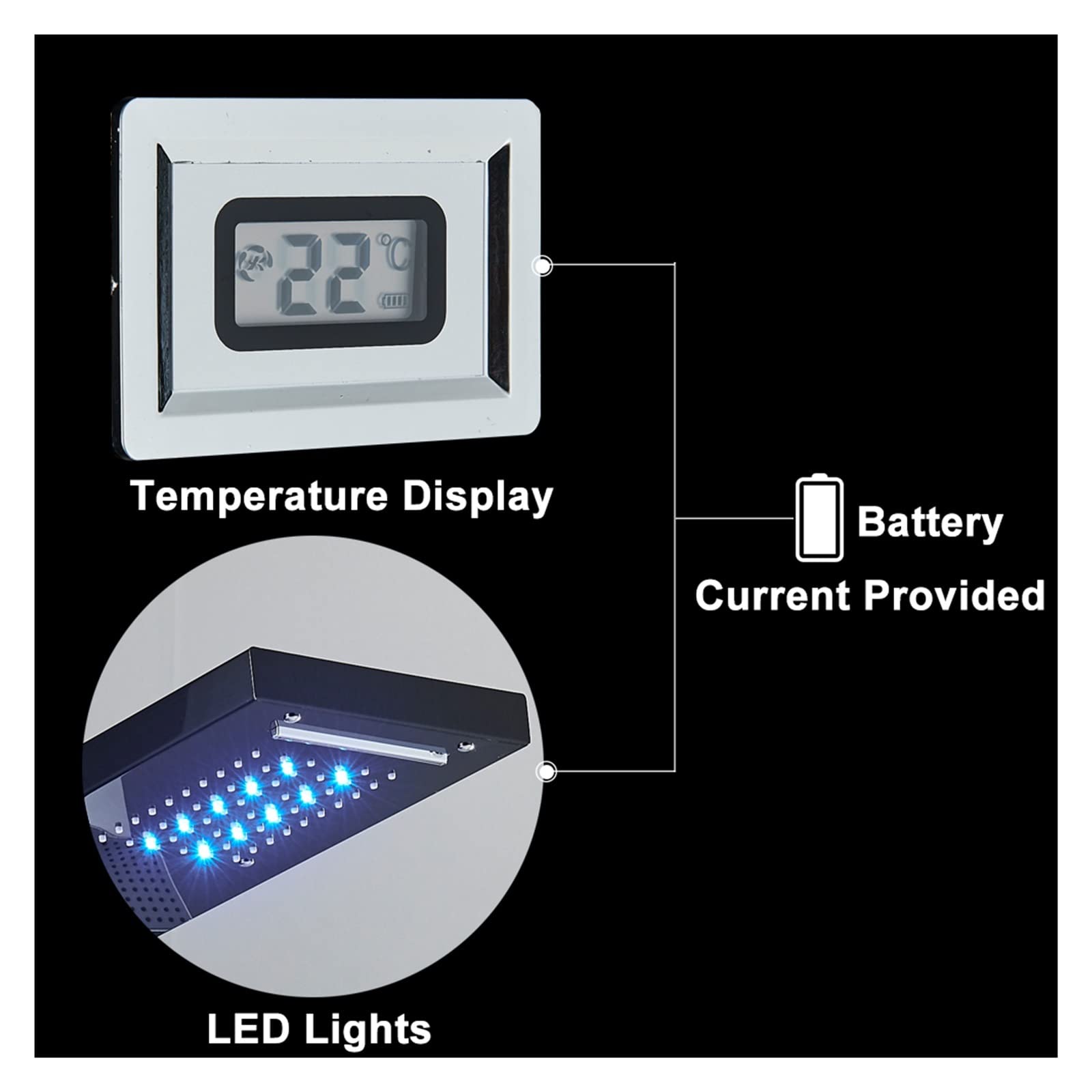 Pannello doccia a LED nero Set di rubinetti for doccia a pioggia a cascata Set di rubinetti for doccia a getto for massaggio SPA Colonna for doccia con display della temperatura Miscelatore Torre(Gold