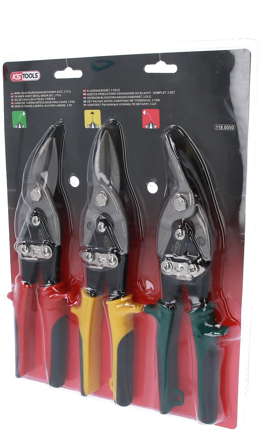 KS Tools 118.0050 Juego de tijeras articuladas para chapa, 3 pzs