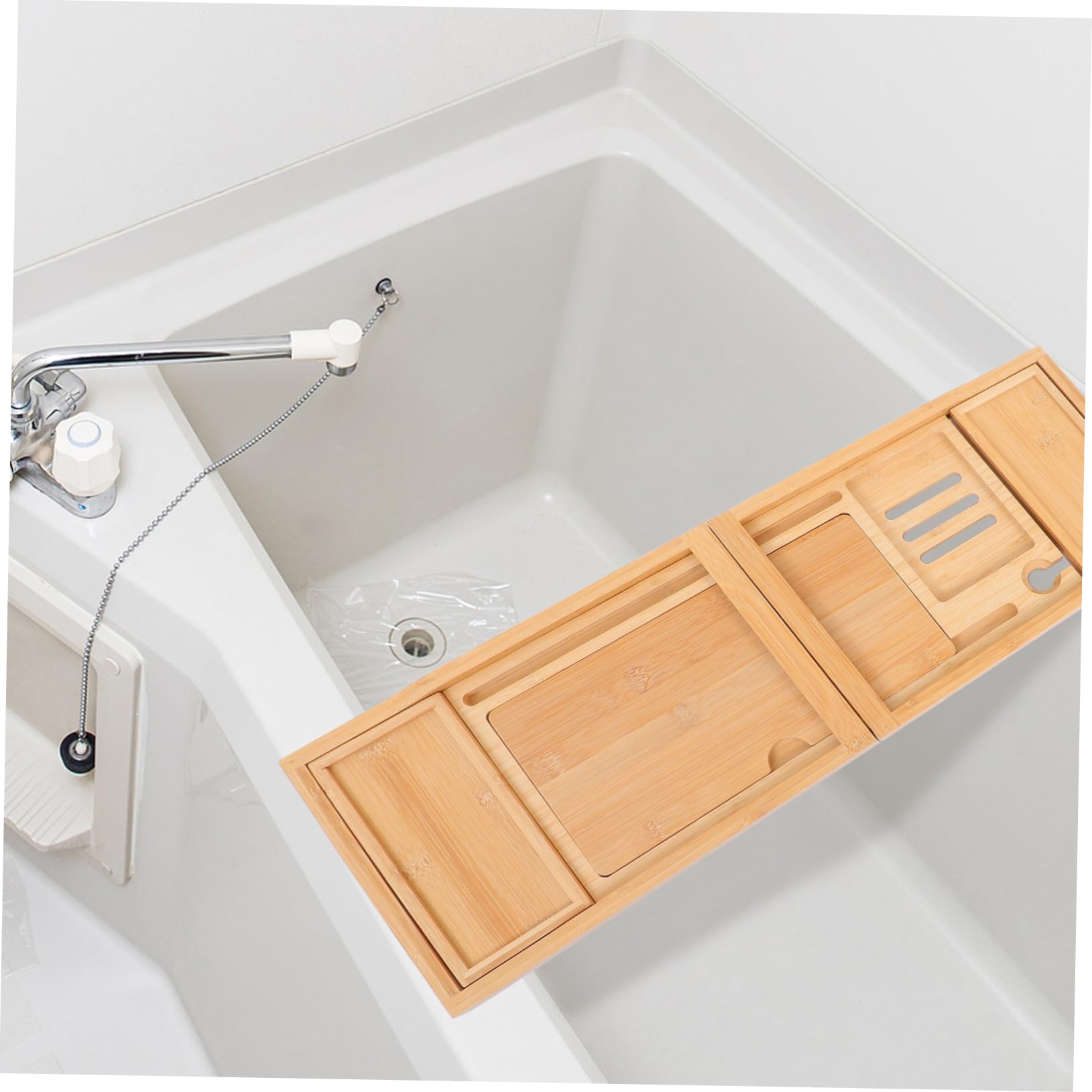 SOLUSTRE Bandeja De Bambú para Bañera Extensible Almacenamiento para Toallas Diseño Elegante para Baño