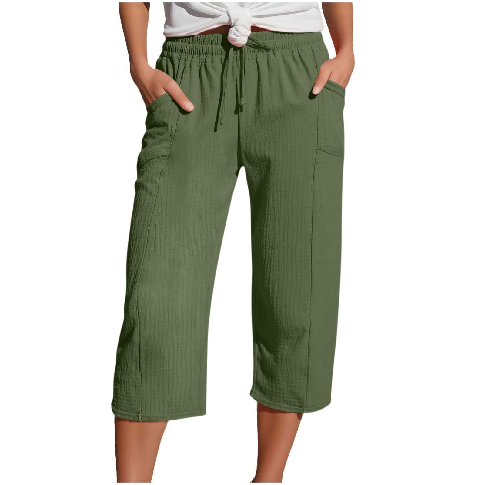 YBEBEWE Sommerhose Damen Leicht Leinenhose Damen Sommer 3/4 Musselin Kurze Hose Leicht Leinen Sommerhose Mit Taschen Causal Caprihose Elastische Bequeme Stoffhose Sport Freizeit Strandhose