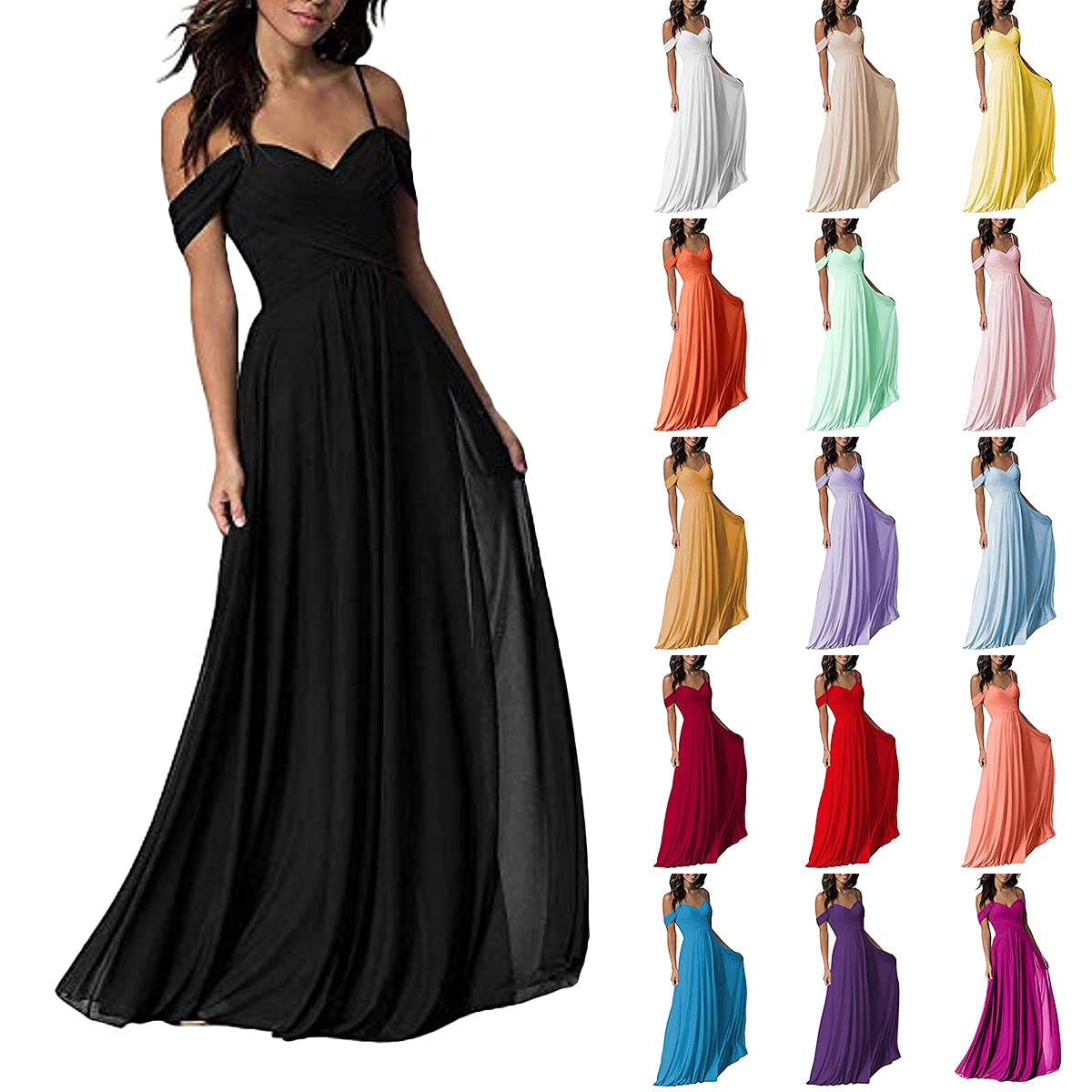 Tomwell Vestido Largo de Dama de Honor Cuello en V Sin Mangas Cóctel Vestidos de Noche de Elegante Sin Respaldo Fiesta Dresses