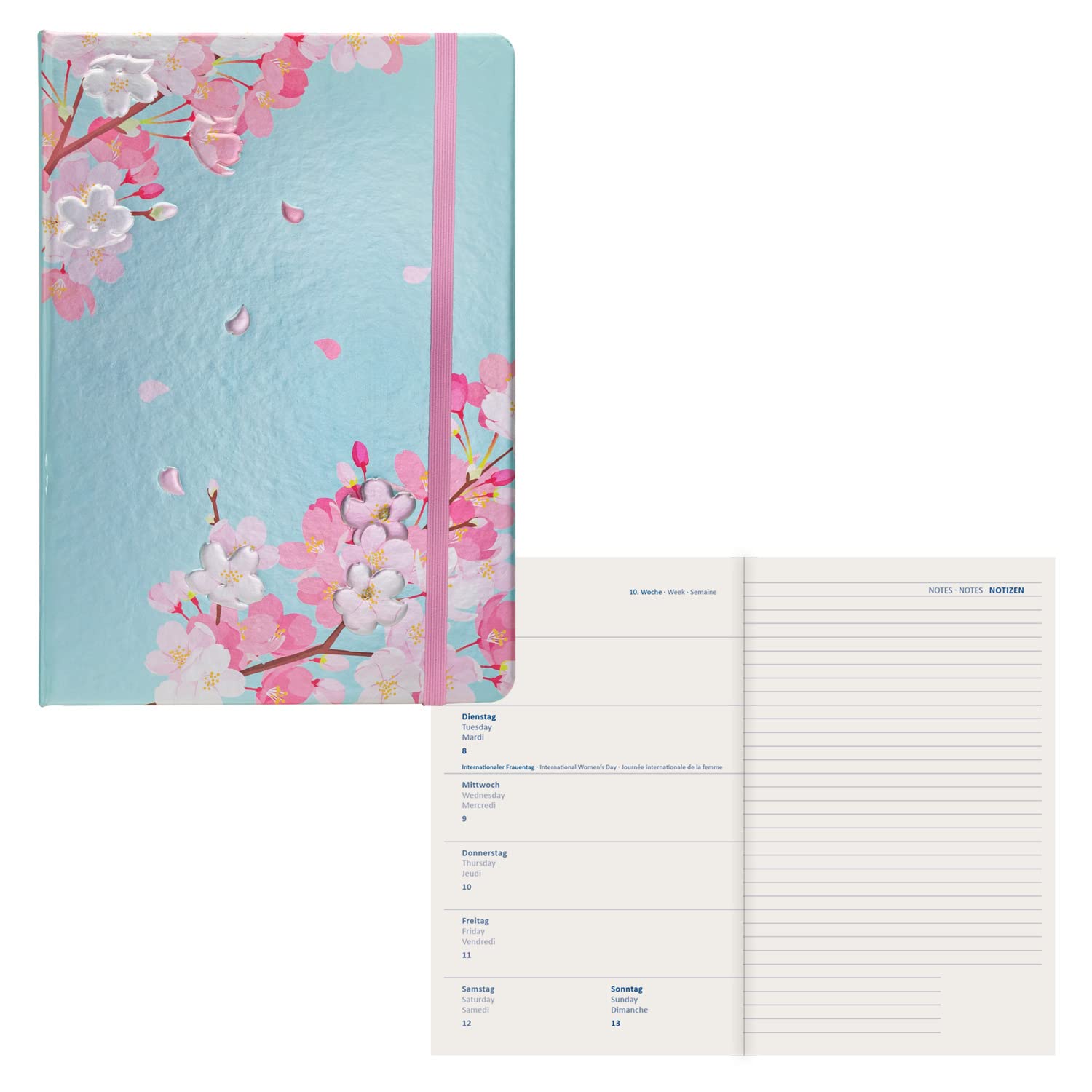 Idena 13889 Diary 2023, Pink Cherry Blossom, 90 x 140 mm, 176 Pages, 1 Week on 1 Page, Agenda, multicoloured, 9 x 14 cm - Image 2