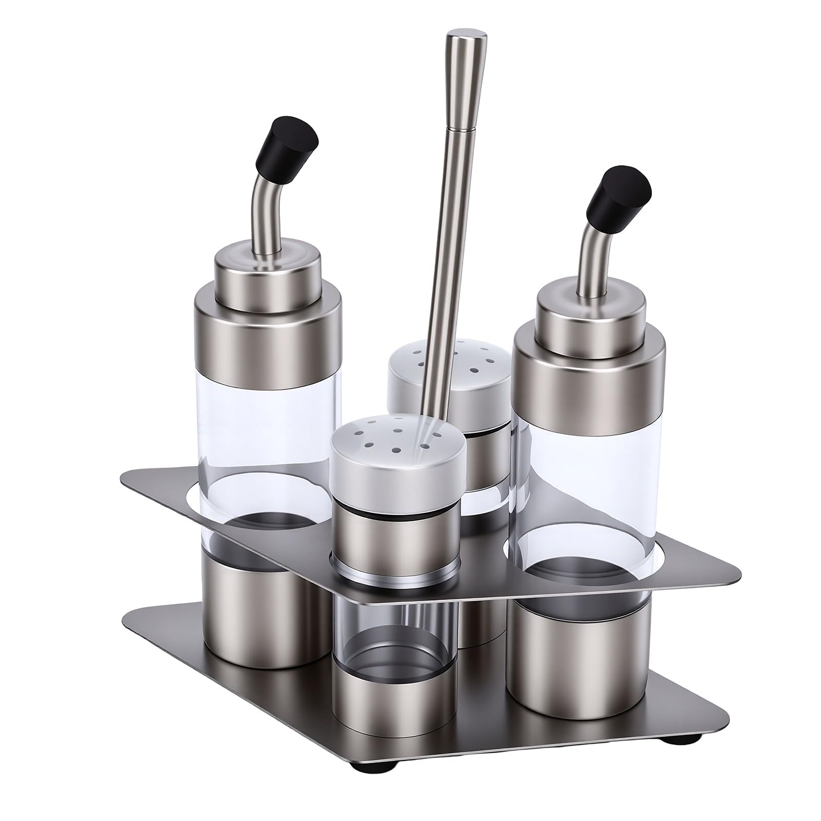 Juego de Botellas de Condimentos de Acero Inoxidable, Transparente, Gran Capacidad para Cocinas Organizadas, Almacenamiento de Grado Alimenticio 304, 4 Piezas