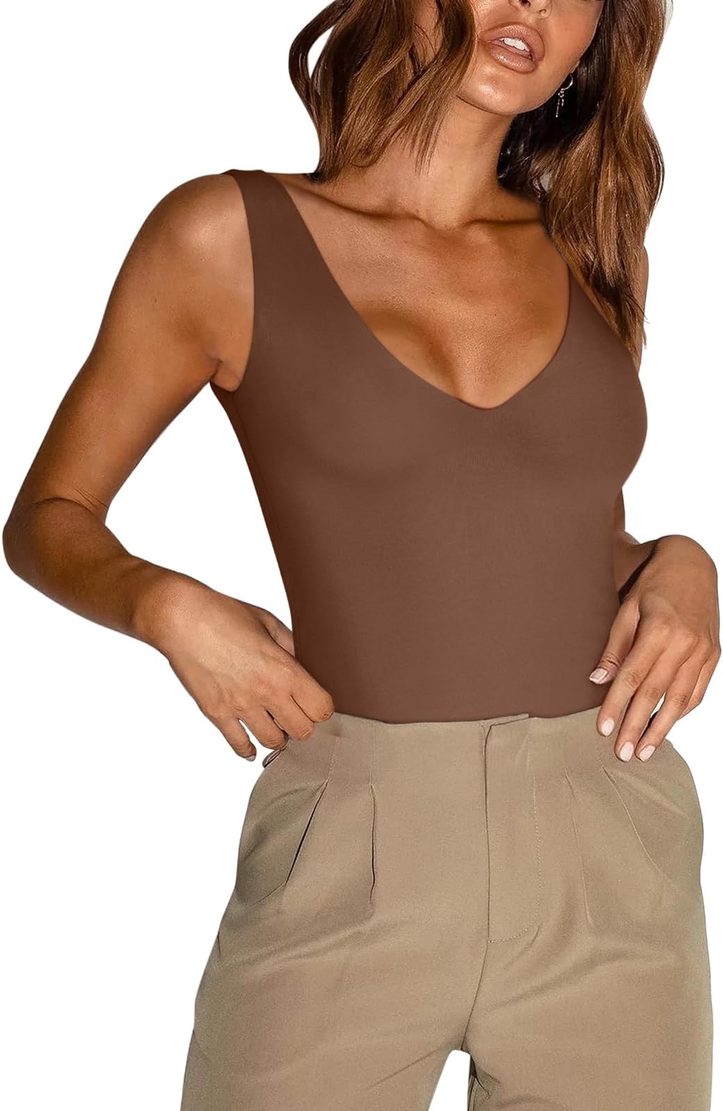 Butsmooth® Women’s Basic Sexy Plunge Deep V Neck Sleeveless V Backless Going Out Tank Bodysuits Tops