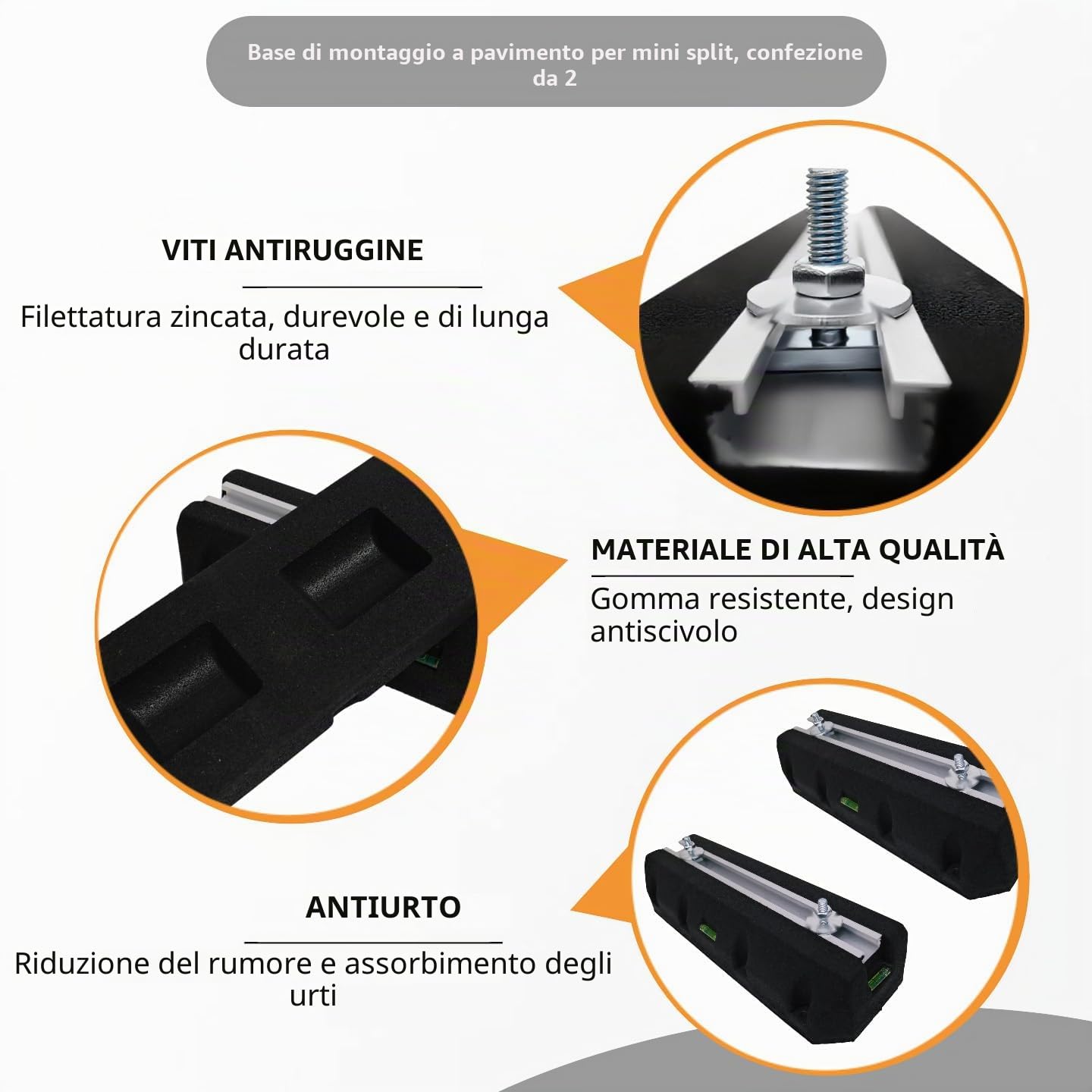 Console da terra per climatizzatore e pompa di calore con livella 600 mm Antivibrazione telaio 400 kg resistente agli UV in gomma ammortizzante per unità esterne