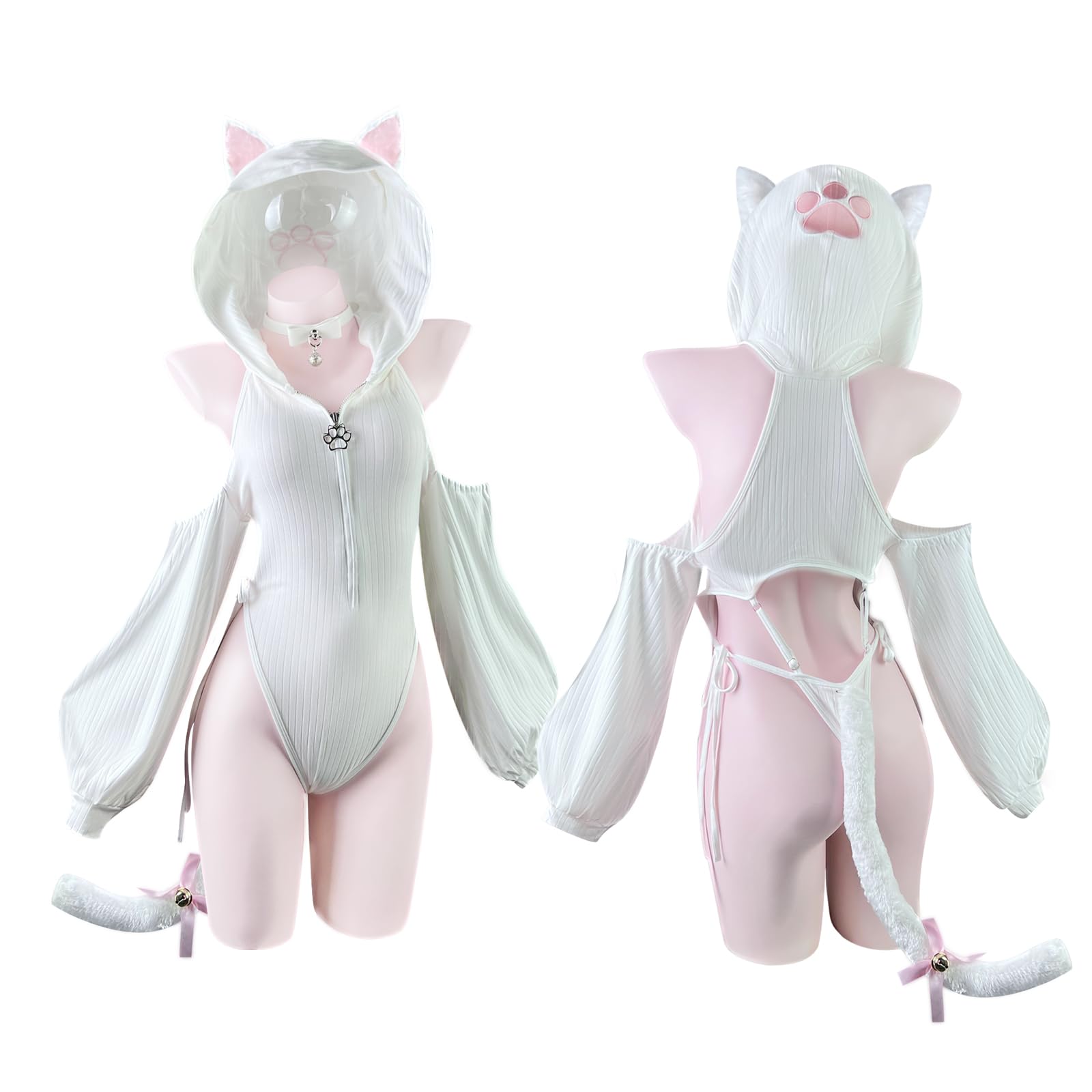 KORURACLUB Tenue cosplay anime chat ensemble 3 pièces sexy pour femme Costume Halloween Body Lingerie