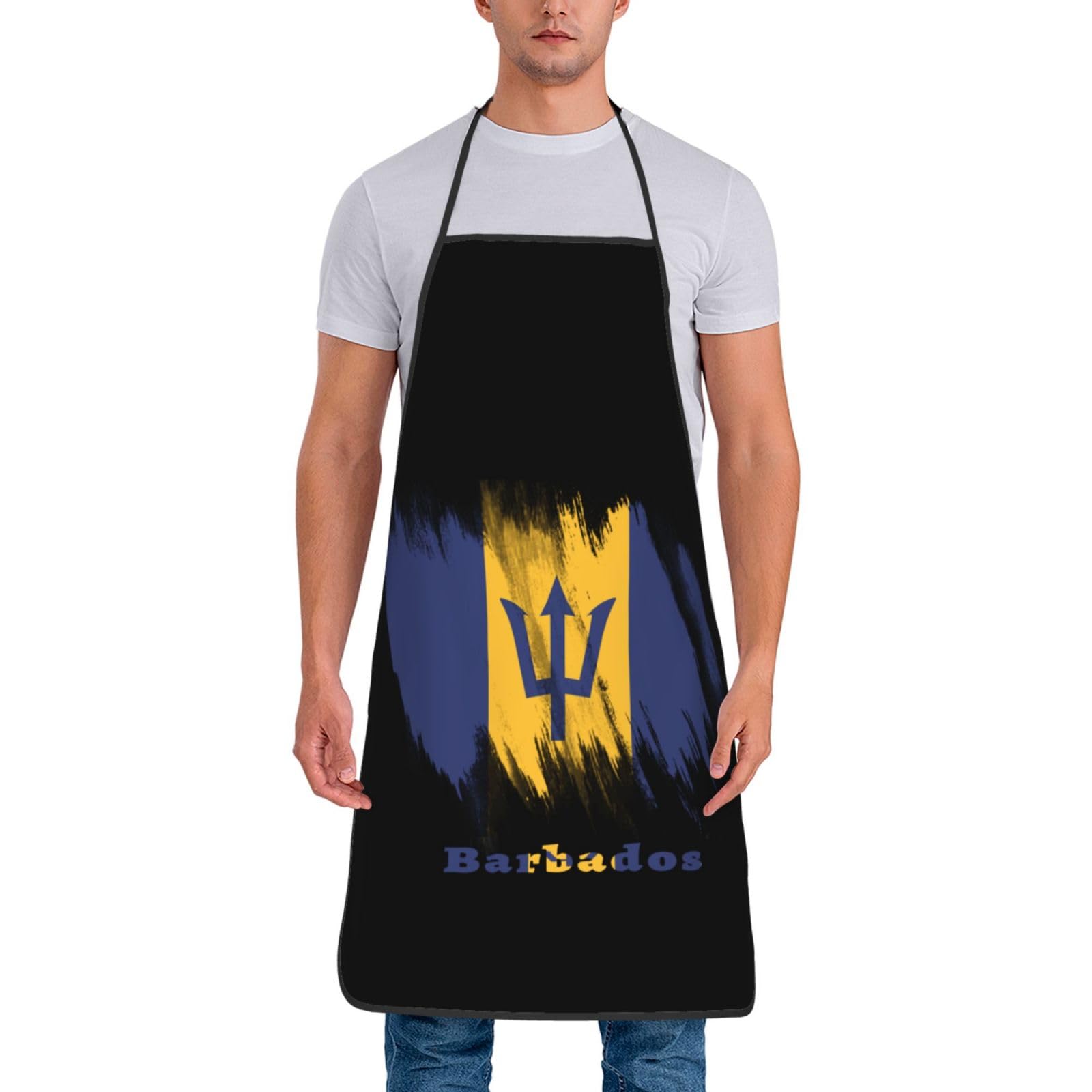 Melbrakin Men's As Pic Barbados Flag Barbadian Apron For Wo Adjustable Large Volume Printing Funny Vintage Aprons For Kitchen Cooking Bbq & Grill (No Pockets)