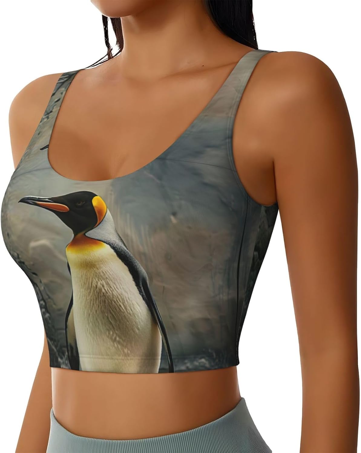 Penguin Print High Impact Sports Bras,Longline Sports Bra,Perfect for Yoga,Running and Gym Workouts