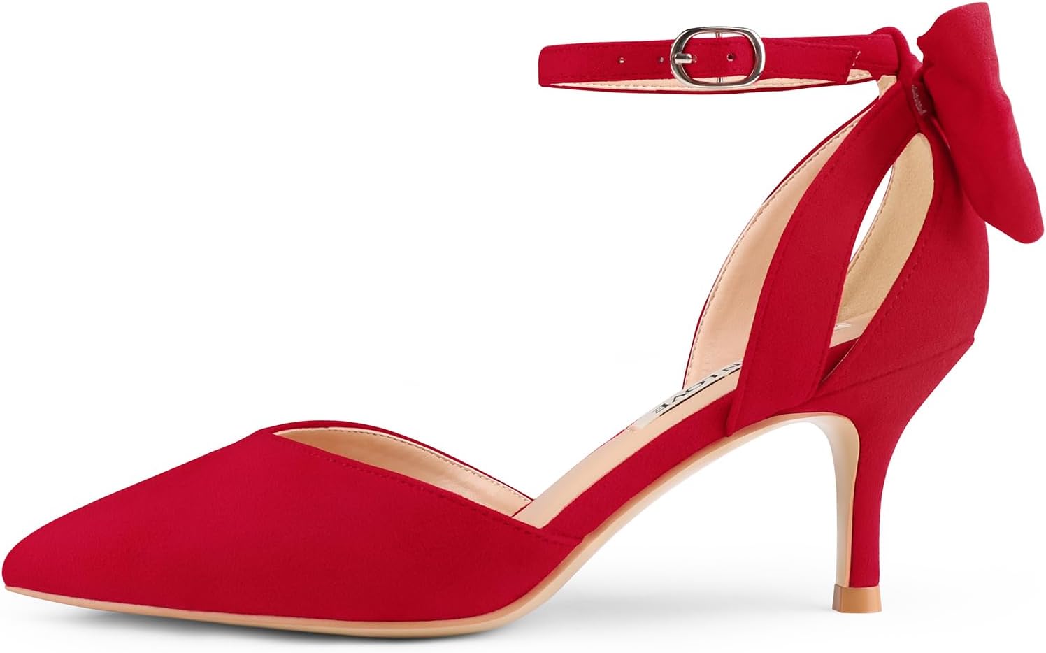 JOY IN LOVE Women's Pumps Kitten Bow Heels Closed Pointed Toe Sandals Ankle Strap Dress Shoes - Image 4