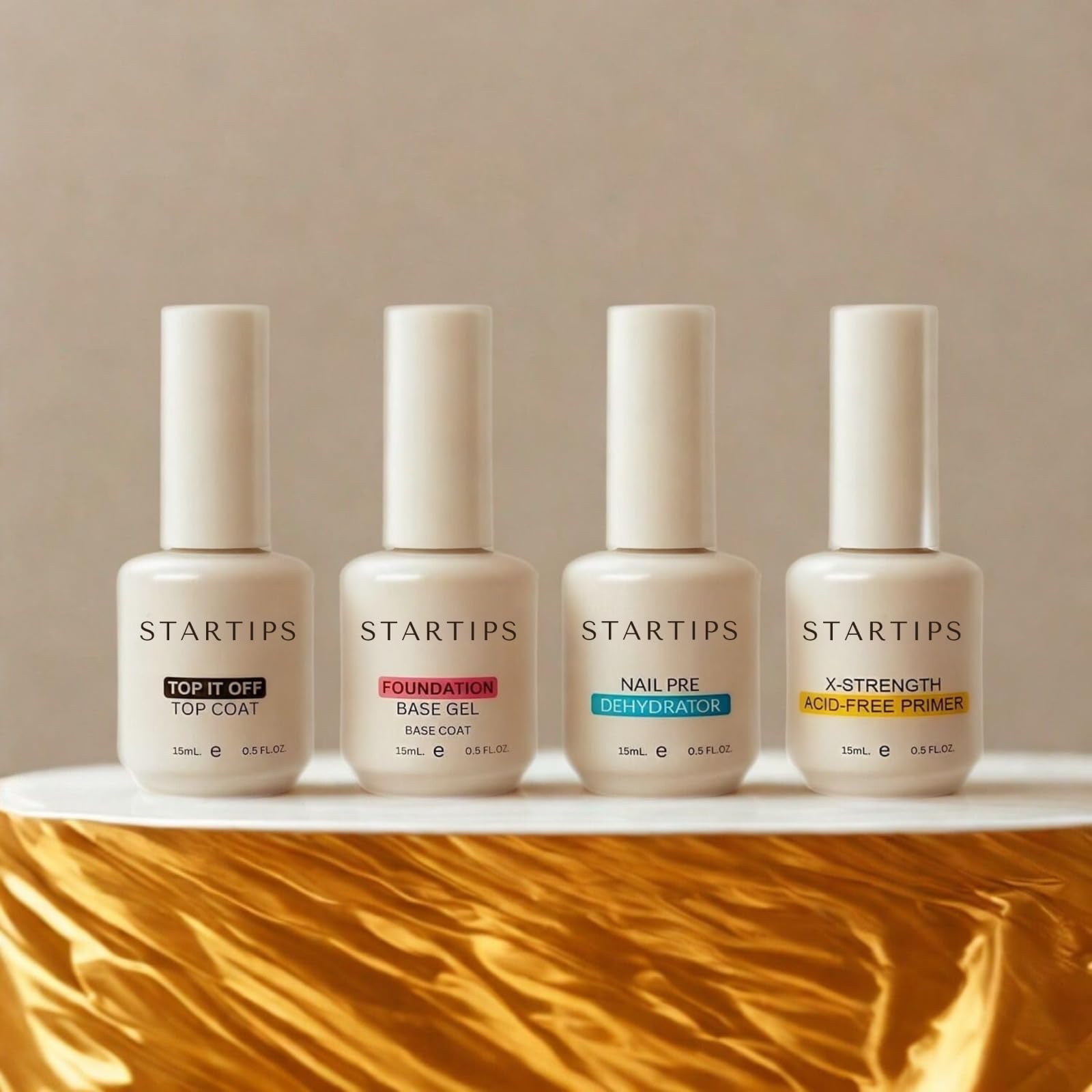 STARTIPS Professional 4-in-1 Gel Nail Kit | Top Coat, Base Coat, Primer & Dehydrator Set | 15ml Each | UV/LED Lamp Required