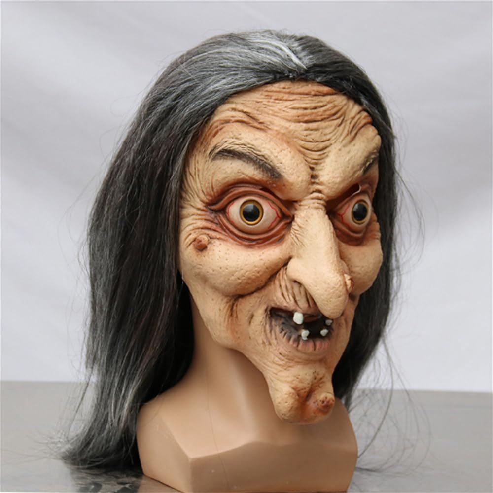 YTFSKFUI Long Hair Old Witch Halloween Mask, Horror Latex Full Face Scary Mask With Wig - Image 4