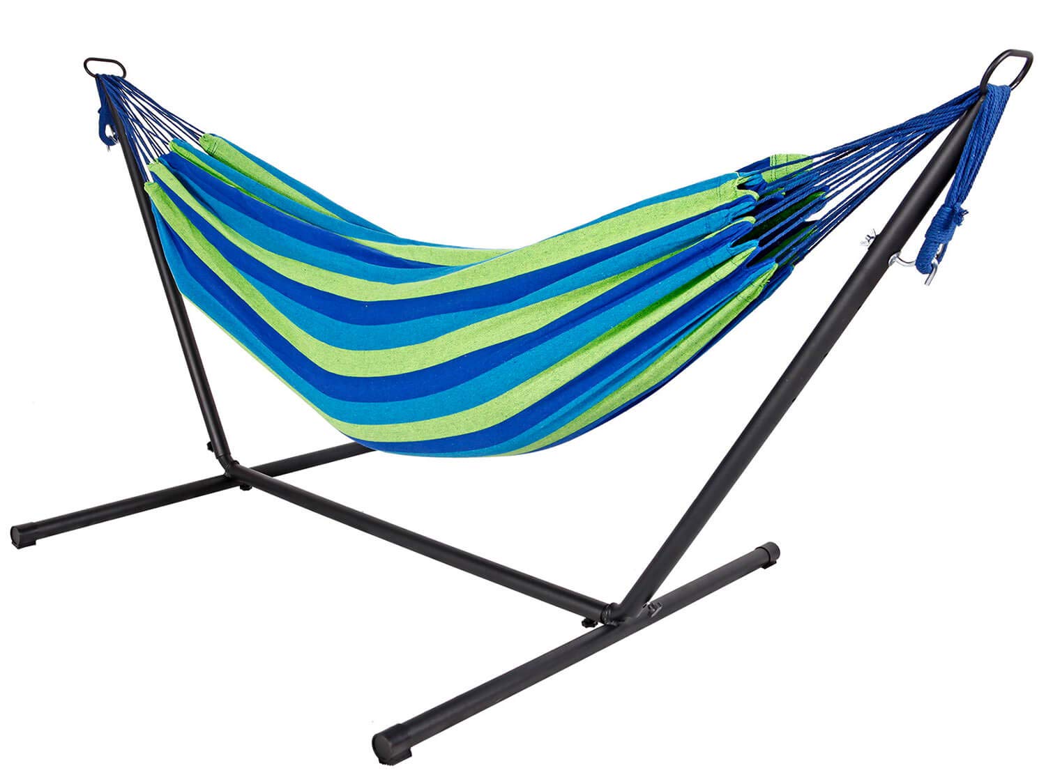 Livinxs Doppel Hängematte mit Stahlgestell und praktischer Tragetasche | Platz für Zwei Personen | Perfekt für Garten, Balkon oder Terrasse | Hohe Belastbarkeit (Lagoon)