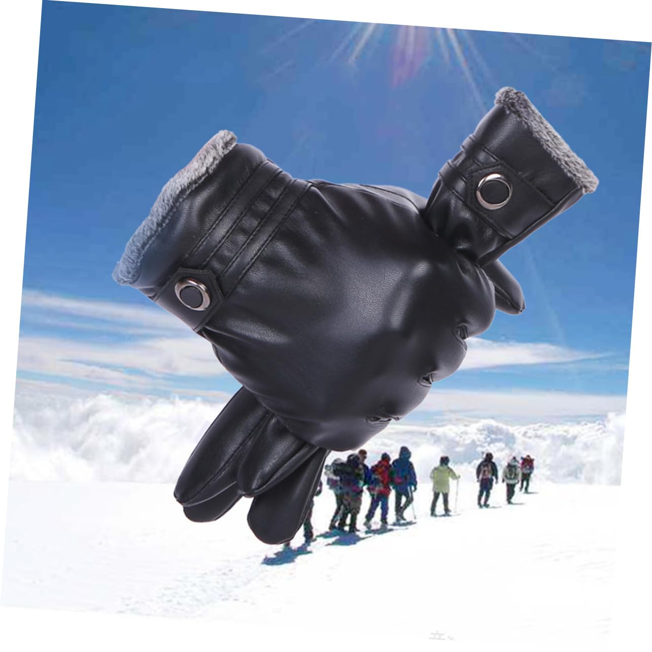 SHERCHPRY 1pair Touchscreen Gloves for Men Women Warm Pu Cycling Gloves for Cold Weather Outdoor Use Black