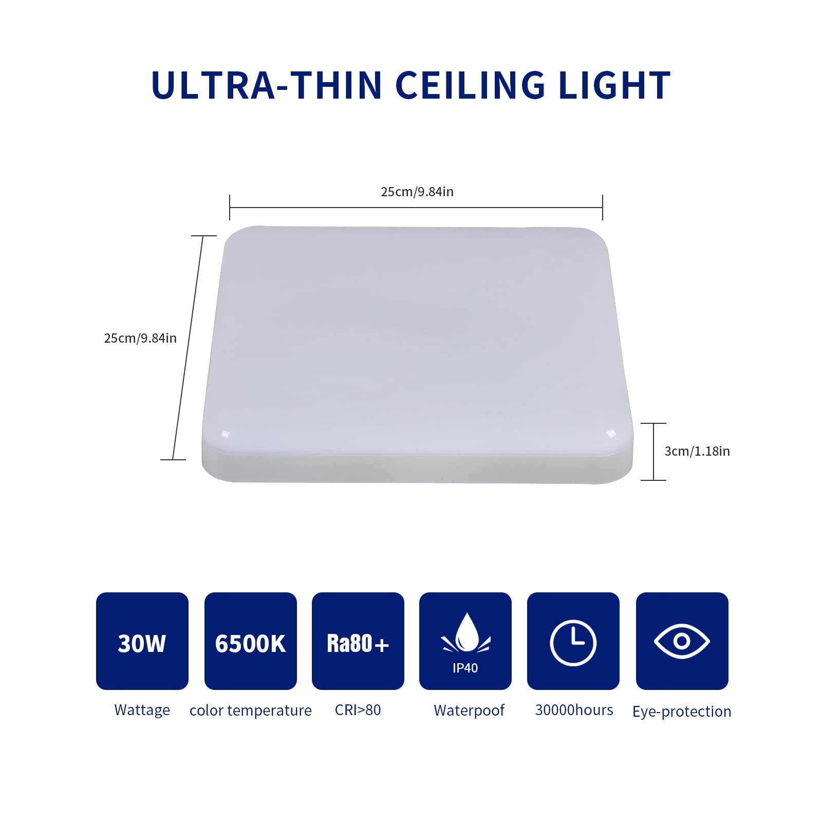 Plafon LED Techo 32W, Lamparas de Techo LED cuadrada IP54 Impermeable 3600LM 6500K Blanco frío, Luz de techo 25cm para baño Cocina Pasillo Balcón