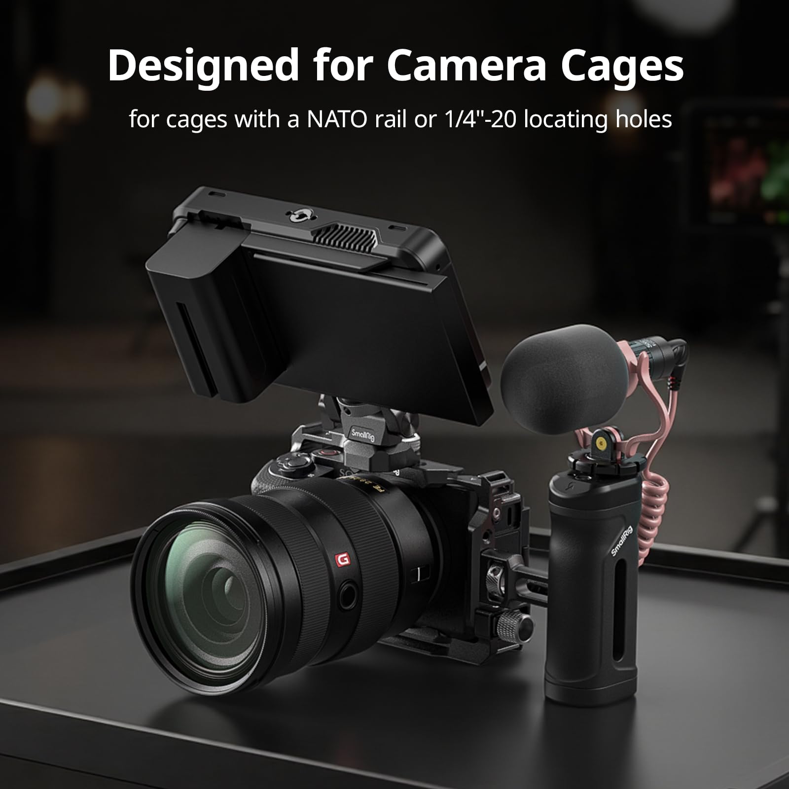 SMALLRIG Empuñadura Lateral Mini con Riel NATO o Rosca 1/4"-20, Agarre Ergonómico para Mano Izquierda o Derecha, Ajuste Vertical 30mm, con Zapata Fría y Rosca - 5948