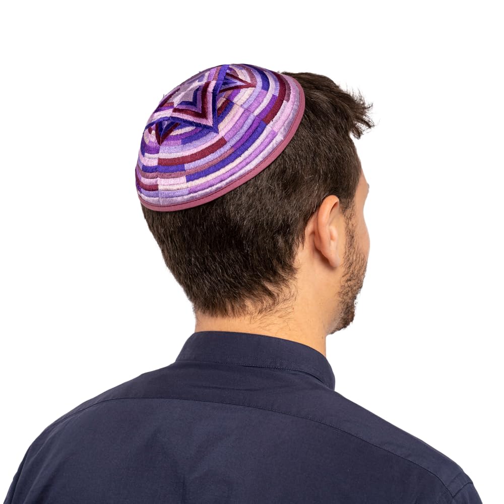 Yair Emanuel Kippah - Embroidered - Large Magen David -Purple