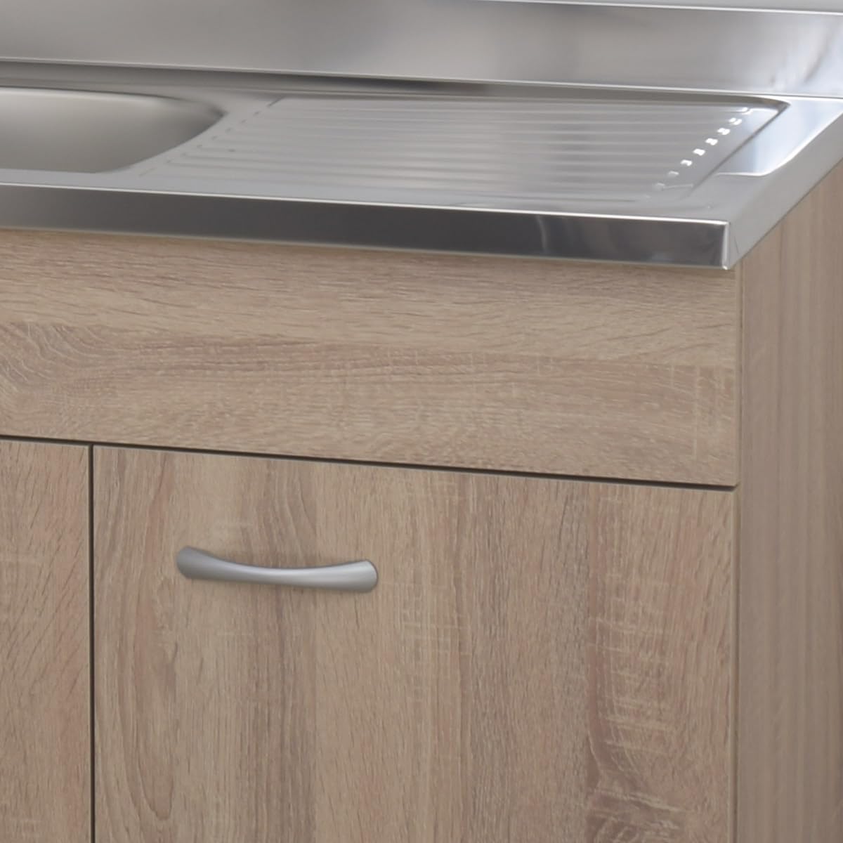 Yellowshop - Mobile cucina sottolavello a 2 ante cm 80 effetto legno rovere well componibile con lavello inox e scolapiatti Basic (Sottolavello con lavello piano sx)