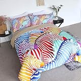 WEDSGTV Duvet Covers Pillowcases 3 Sets 100% Polyester Cotton, Colored Abstract Animal Zebra 3 Piece