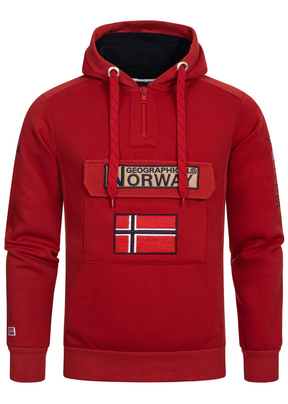 Geographical Norway GYMCLASS - Felpa con cappuccio e tasca a marsupio da uomo, con logo della marca e maniche lunghe